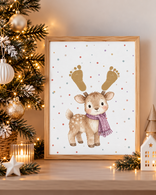 Christmas Reindeer Baby Footprint Keepsake | Personalised Nursery Print