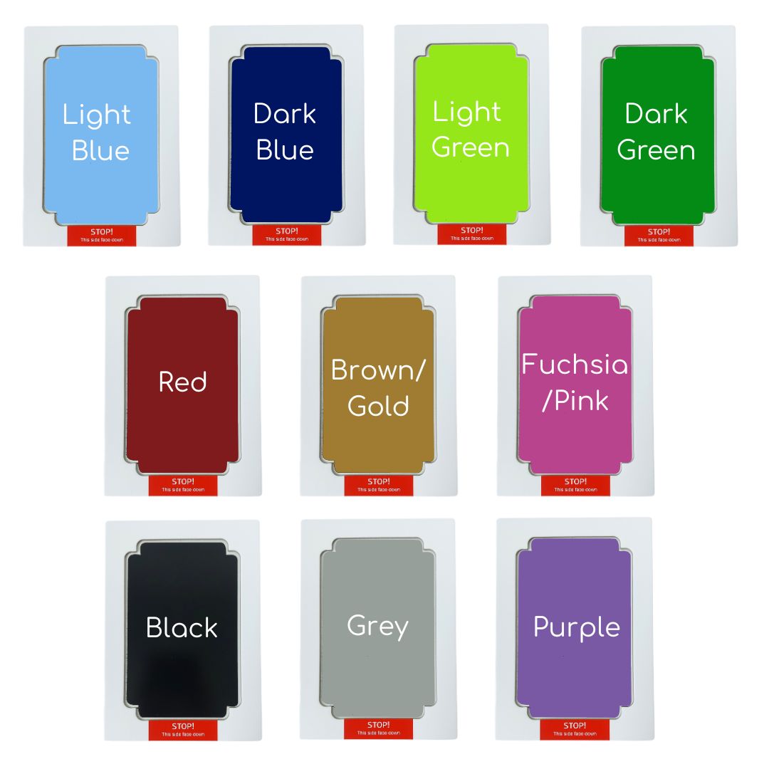 Set of color swatches labeled with color names and codes on a white background