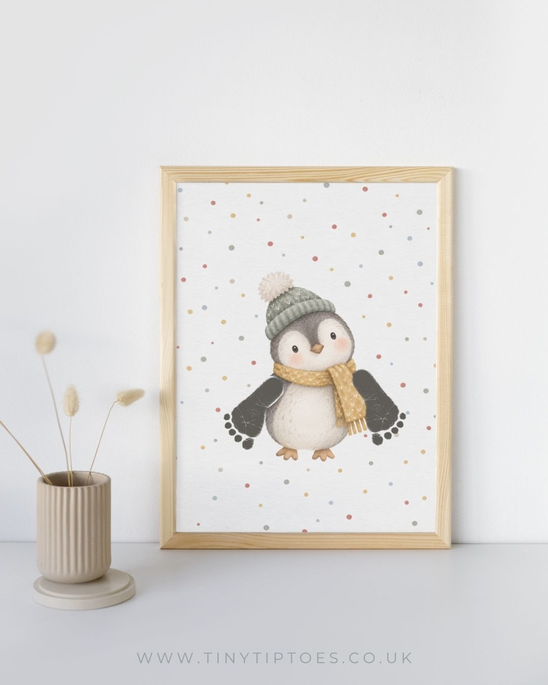 Christmas Penguin Baby Footprint Keepsake | Personalised Nursery Print