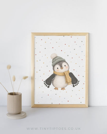 Christmas Penguin Baby Footprint Keepsake | Personalised Nursery Print