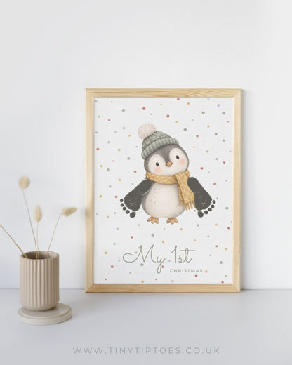 'My First Christmas' Penguin Baby Footprint Keepsake | Personalised Nursery Print