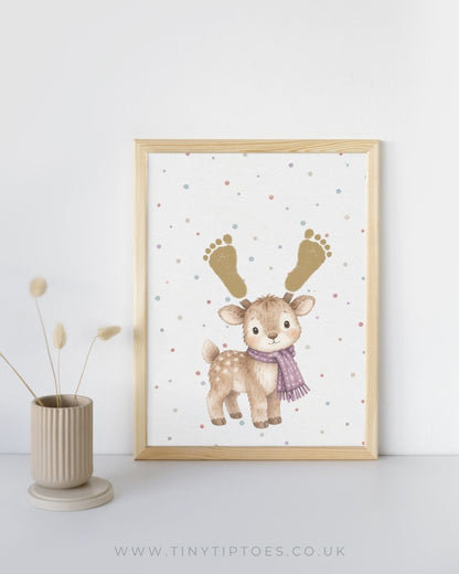 Christmas Reindeer Baby Footprint Keepsake | Personalised Nursery Print
