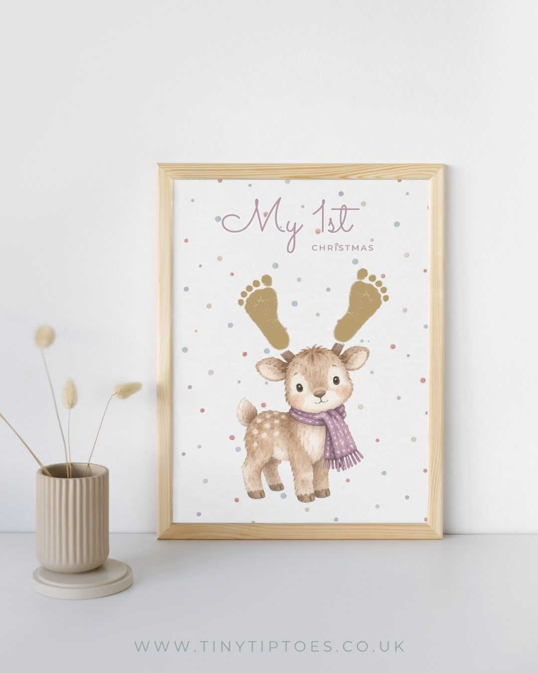 'My First Christmas' Reindeer Baby Footprint Keepsake | Personalised Nursery Print