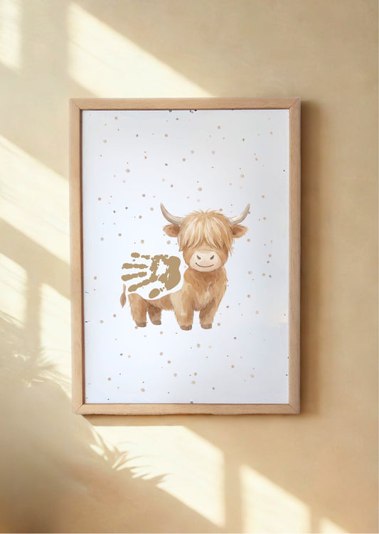 Highland Cow Baby Handprint Keepsake | Personalised Nursery Print