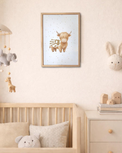 Highland Cow Baby Handprint Keepsake | Personalised Nursery Print