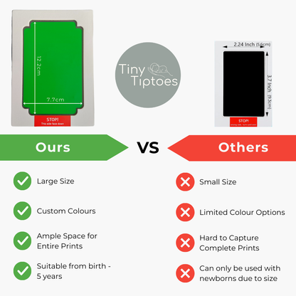 Comparison chart between 'Ours' and 'Others' with Tiny Tiptoes branding.