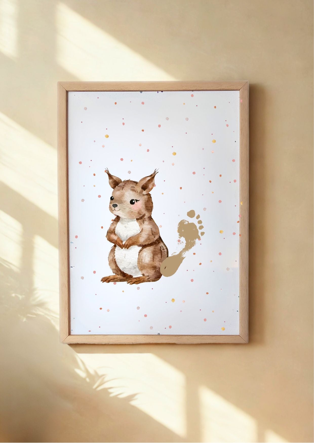 Squirrel Baby Footprint Keepsake | Personalised Nursery Print