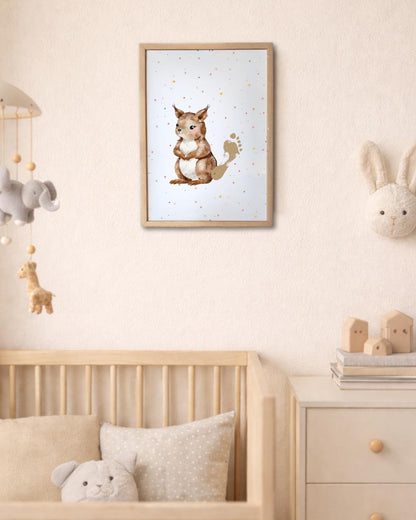 Squirrel Baby Footprint Keepsake | Personalised Nursery Print