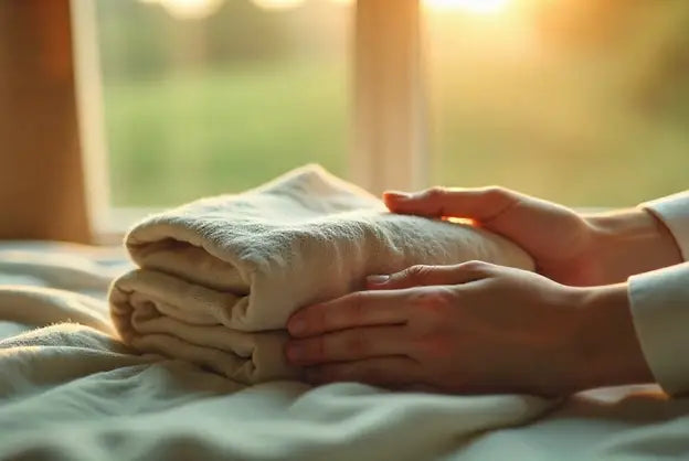 mum folding up baby towels and muslins