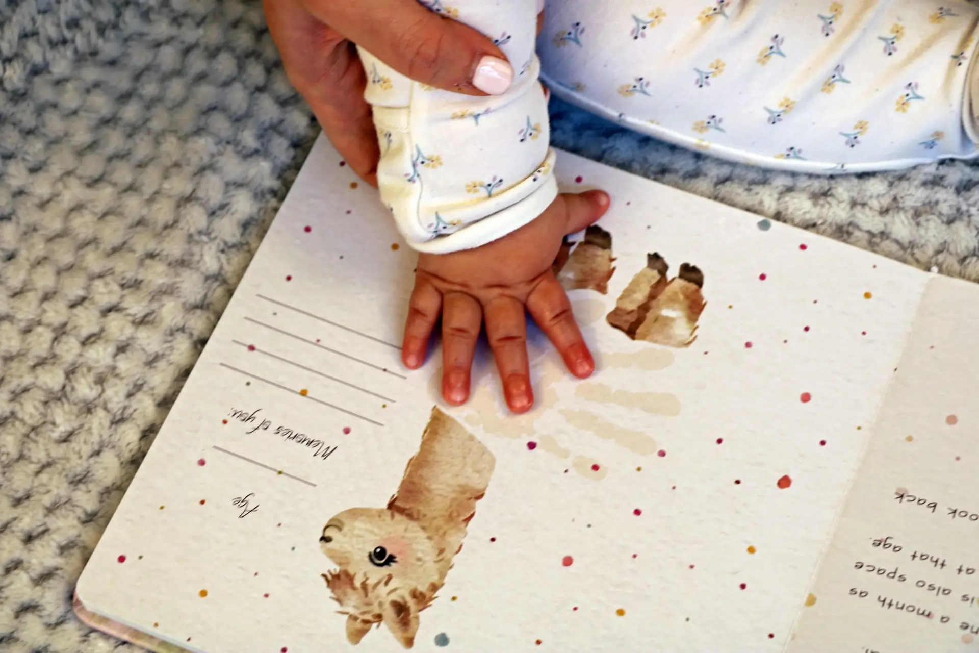 Little Paws Big Memories ABC Animals baby handprint and footprint keepsake memory book kit. Newborn baby gift idea, baby shower gift idea. Christening present. Alpaca and baby hand