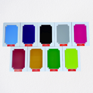 Clean Touch Mess Free Inkless Ink Pad in Light Blue, Dark Blue, Black, Silver Grey, Fuchsia Pink, Dark Green, Light Green, Brown and Red. Large Size. Baby safe, non toxic. On white background. Assortment of colours.