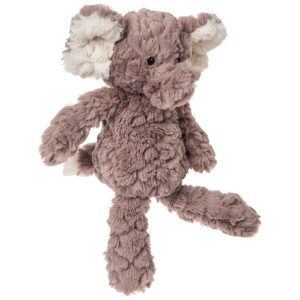 Mary Meyer Putty Elephant soft toy plush for babies and newborn on white background.