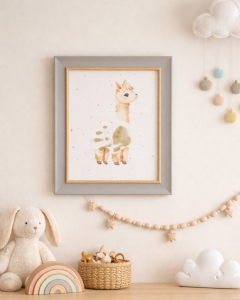 baby handprint keepsake print framed on baby's nursery wall