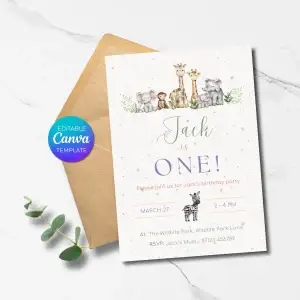 Safari Animal Birthday Invitation Printable (Instant Download)