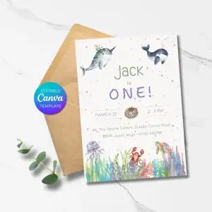 Under the Sea Birthday Invitation Printable – Ocean Animals (Instant Download)