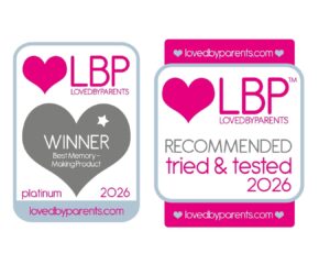 Loved By Parents Awards 2026 Platinum Winner Best Memory-Making Product badge and Recommended Tried & Tested 2026 badge.
